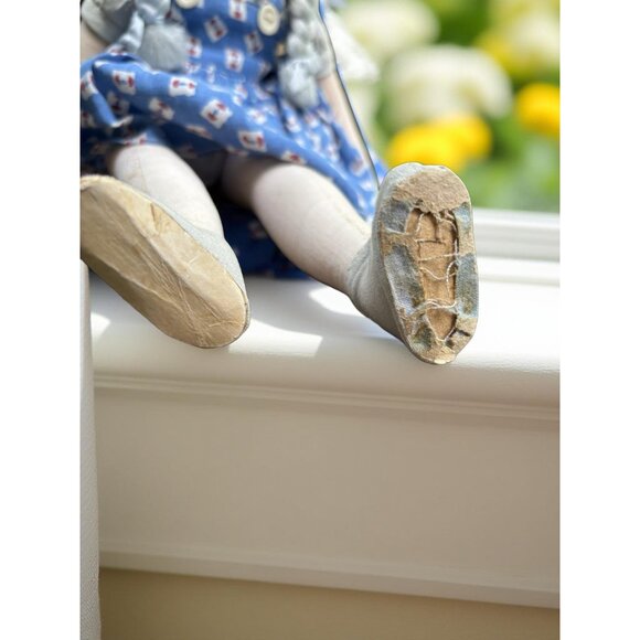 Vintage European Cloth & Vinyl Doll – Light Blue Hair, Sawdust-Stuffed Body – Fo - Picture 3 of 6